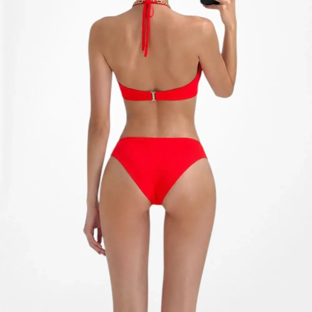 Pretty Little Thing Red Halter Neck Keyhole Cutout One Piece Swimsuit Size S